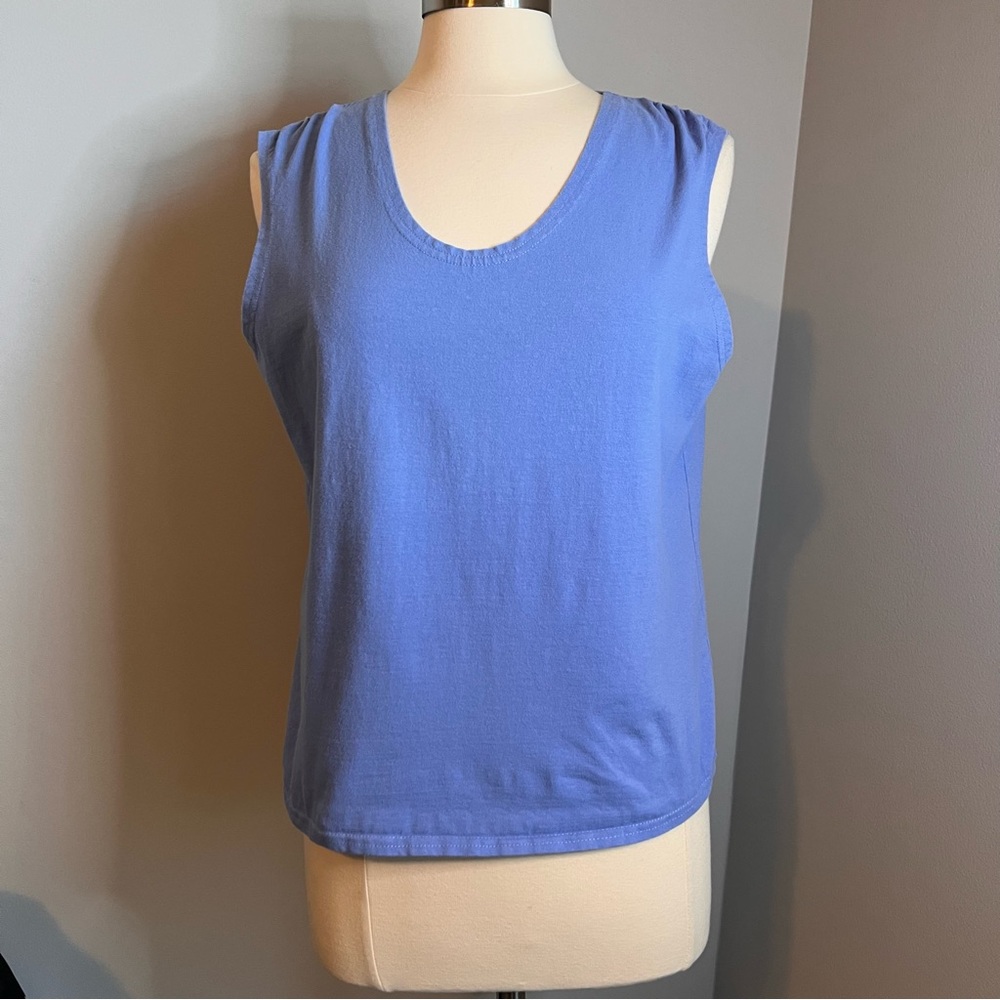 Mercer & Madison XL Light Blue Scoop Neck Pleated Shoulder Tank Top